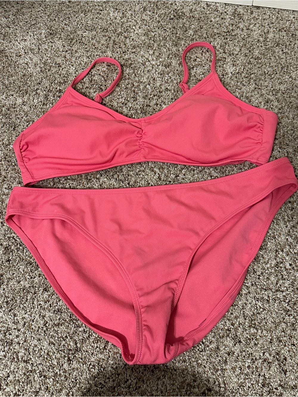 Shade & Shore Coral Pink Ribbed Two-Piece Bikini